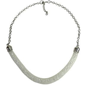 Caged Rhinestone Crystal Mesh Netting Pendant Statement Sparkly Necklace Silver